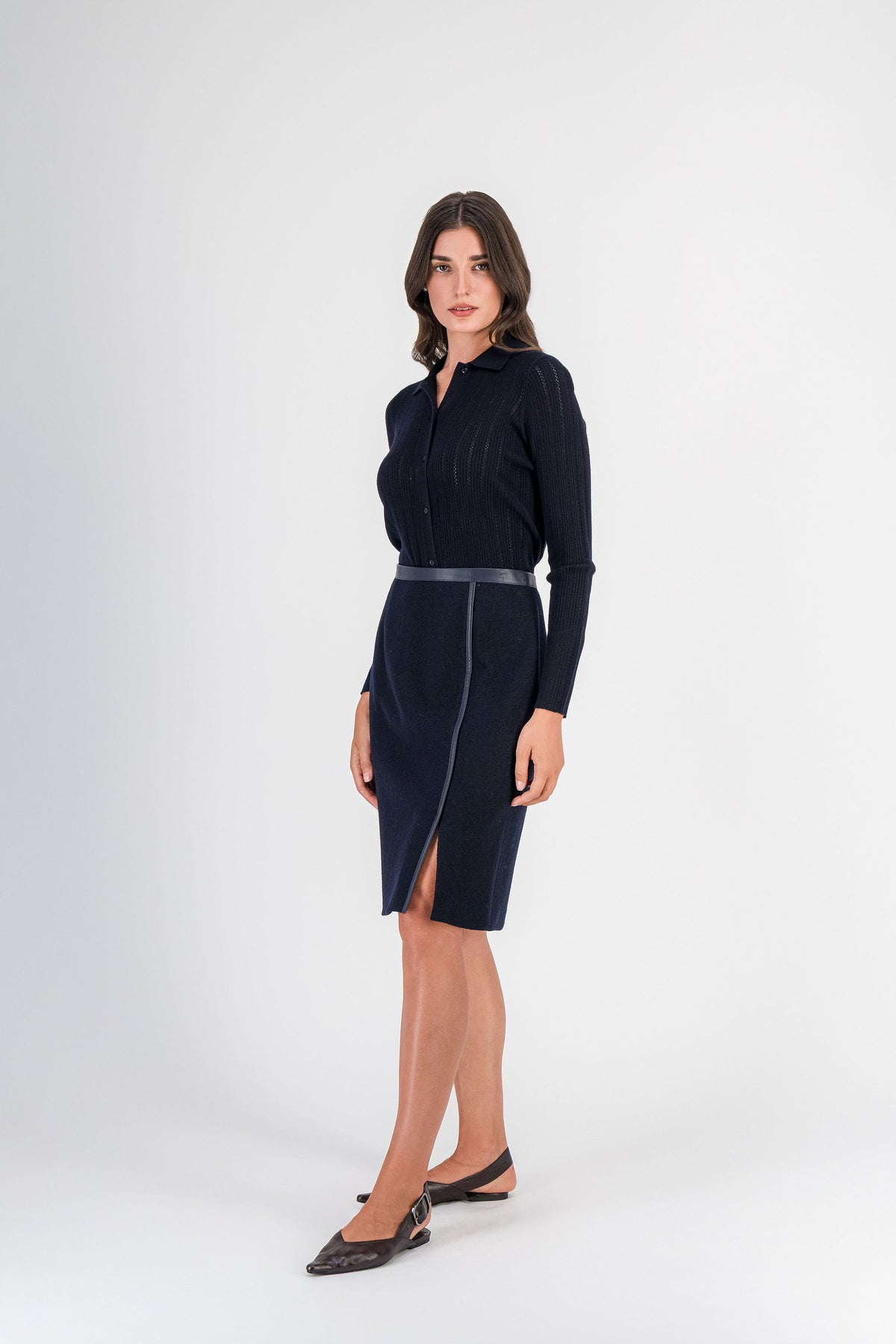 Gilet en mérinos maille ajourée marine