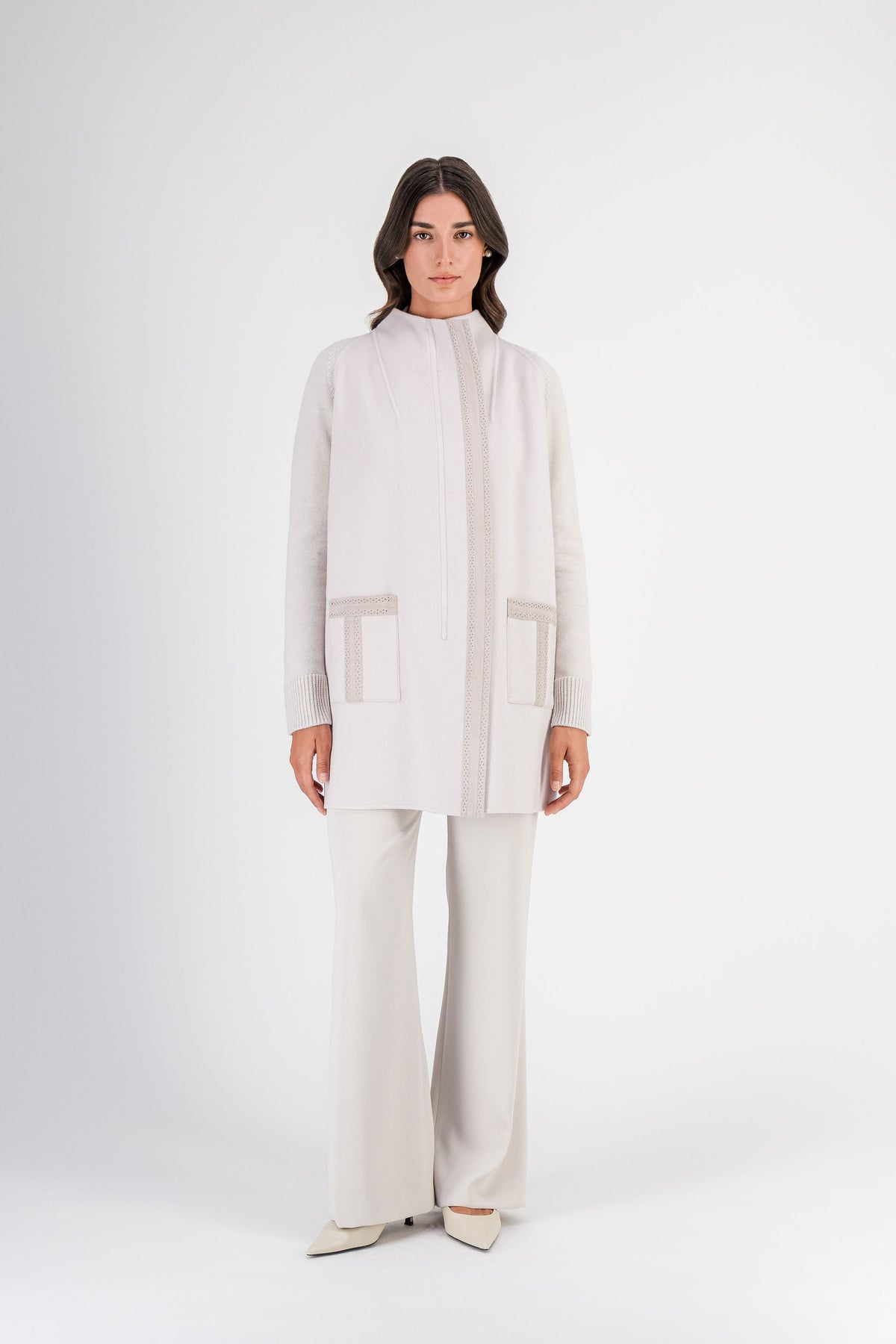 Manteau bi-matière double face et maille béton