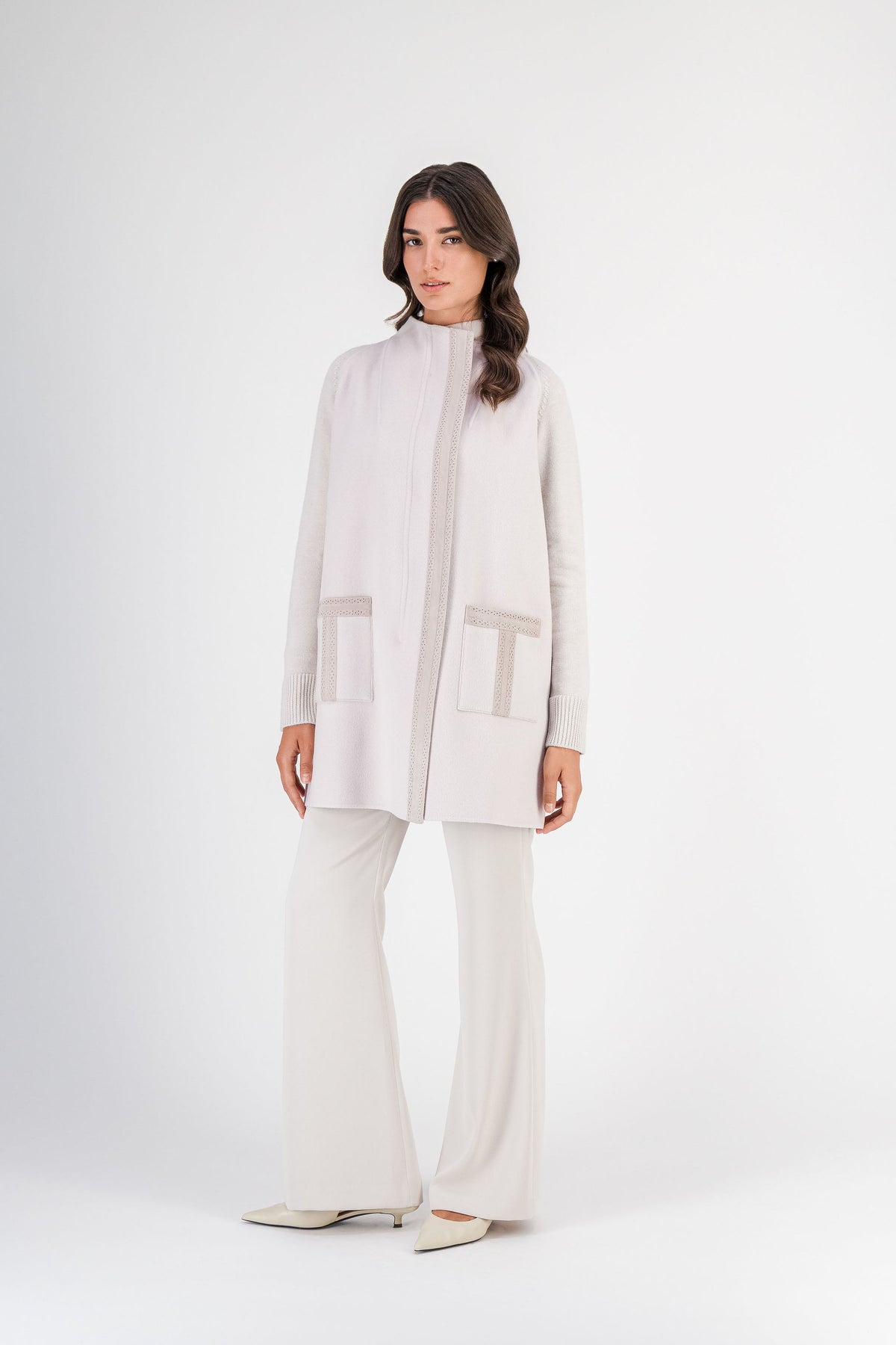 Manteau bi-matière double face et maille béton