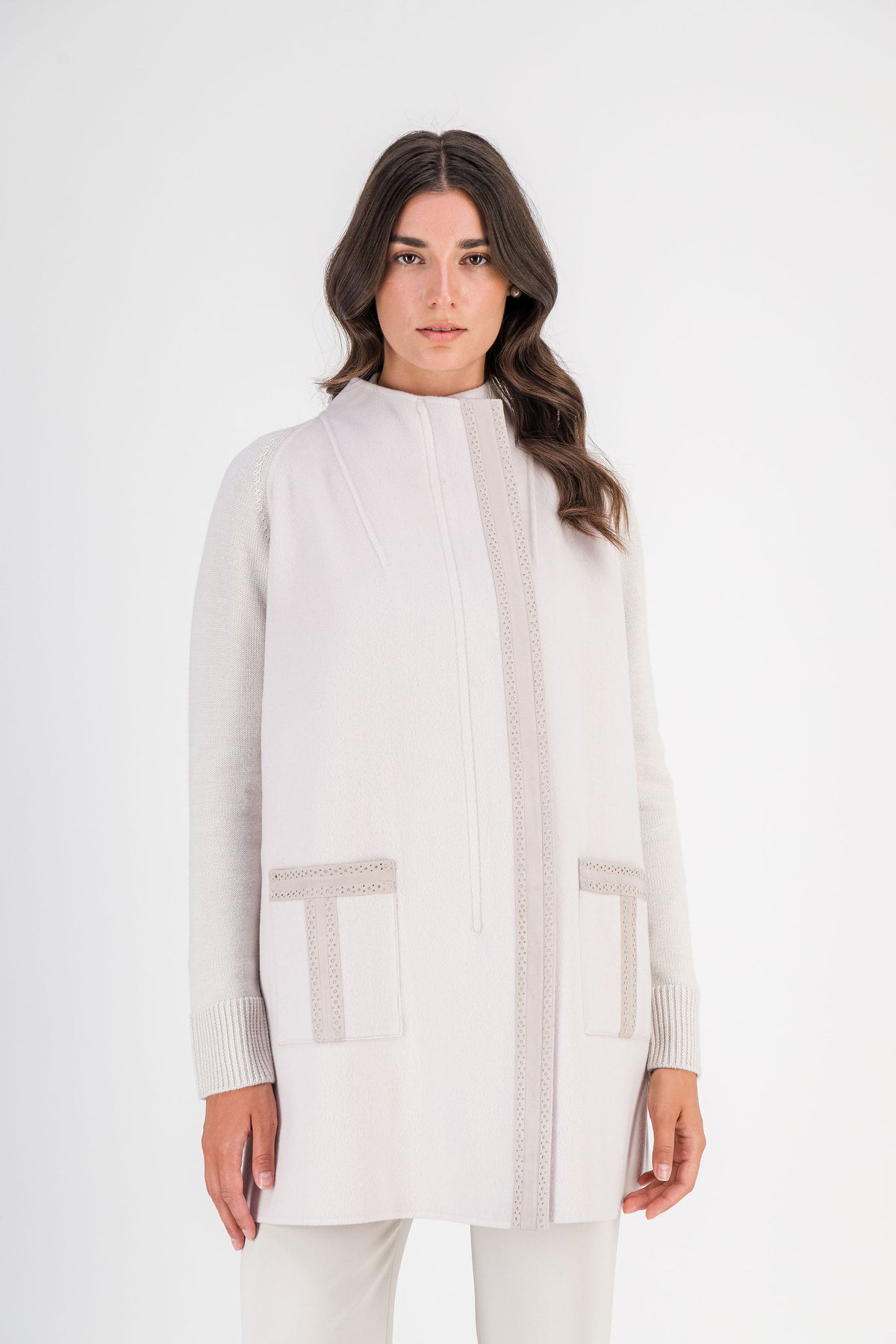 Manteau bi-matière double face et maille béton