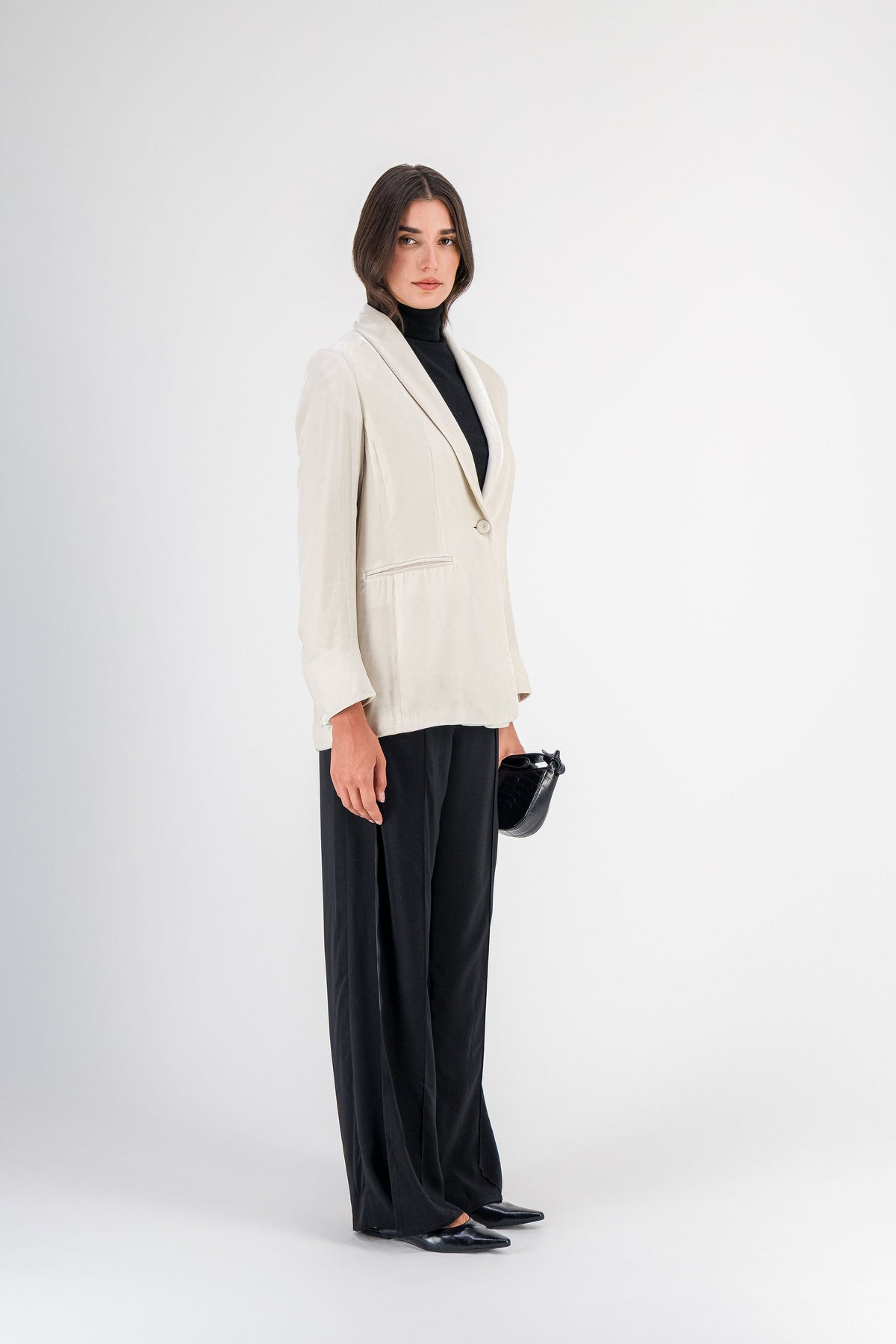 Blazer long en velours de soie beton