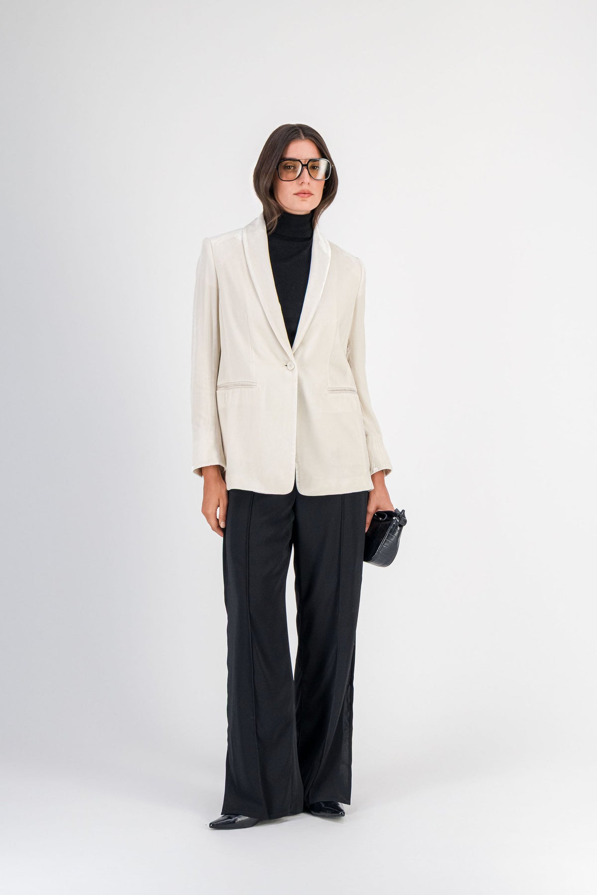 Blazer long en velours de soie beton