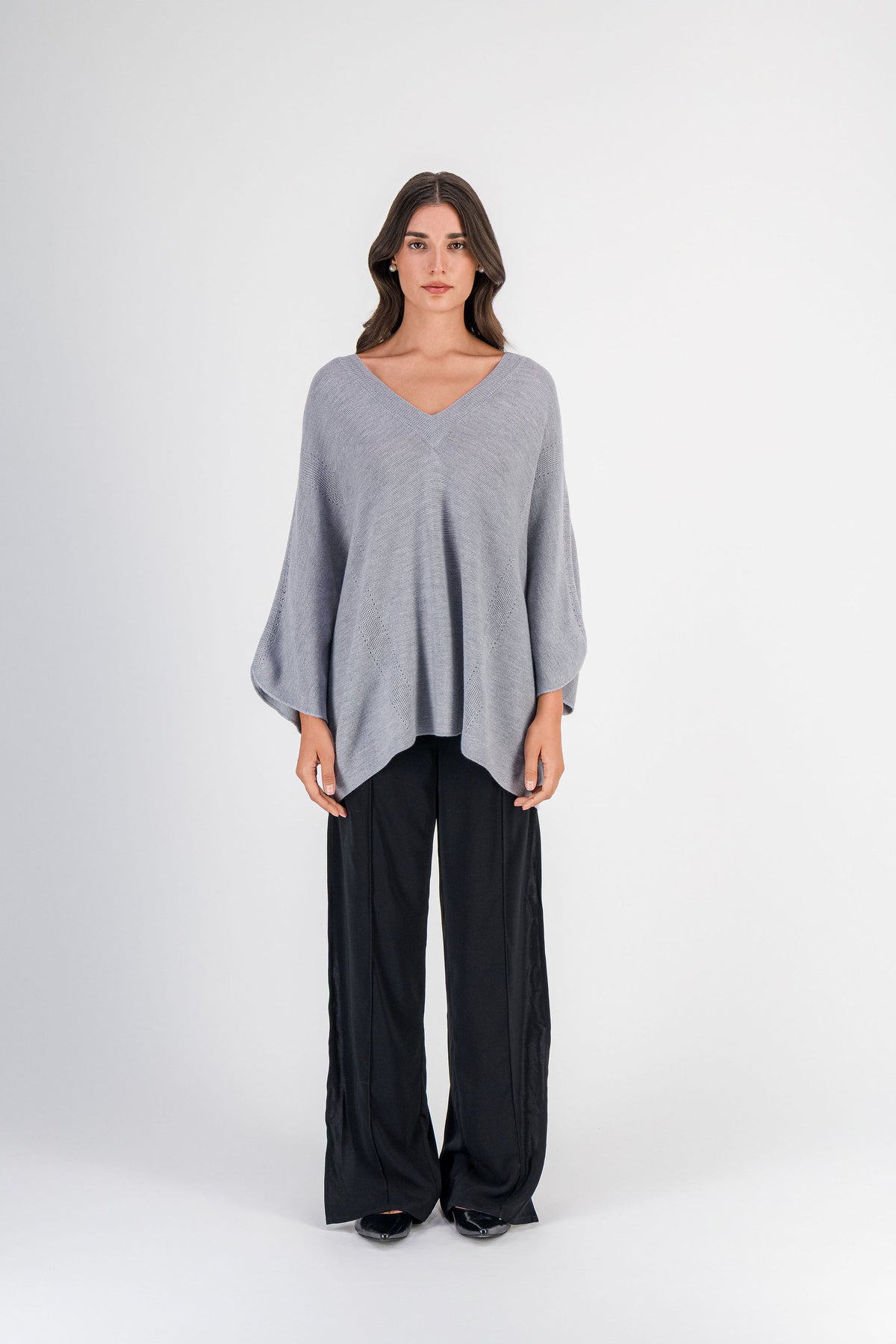 Pull ample en mérinos gris moyen
