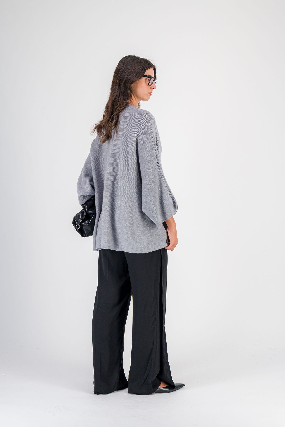 Pull ample en mérinos gris moyen