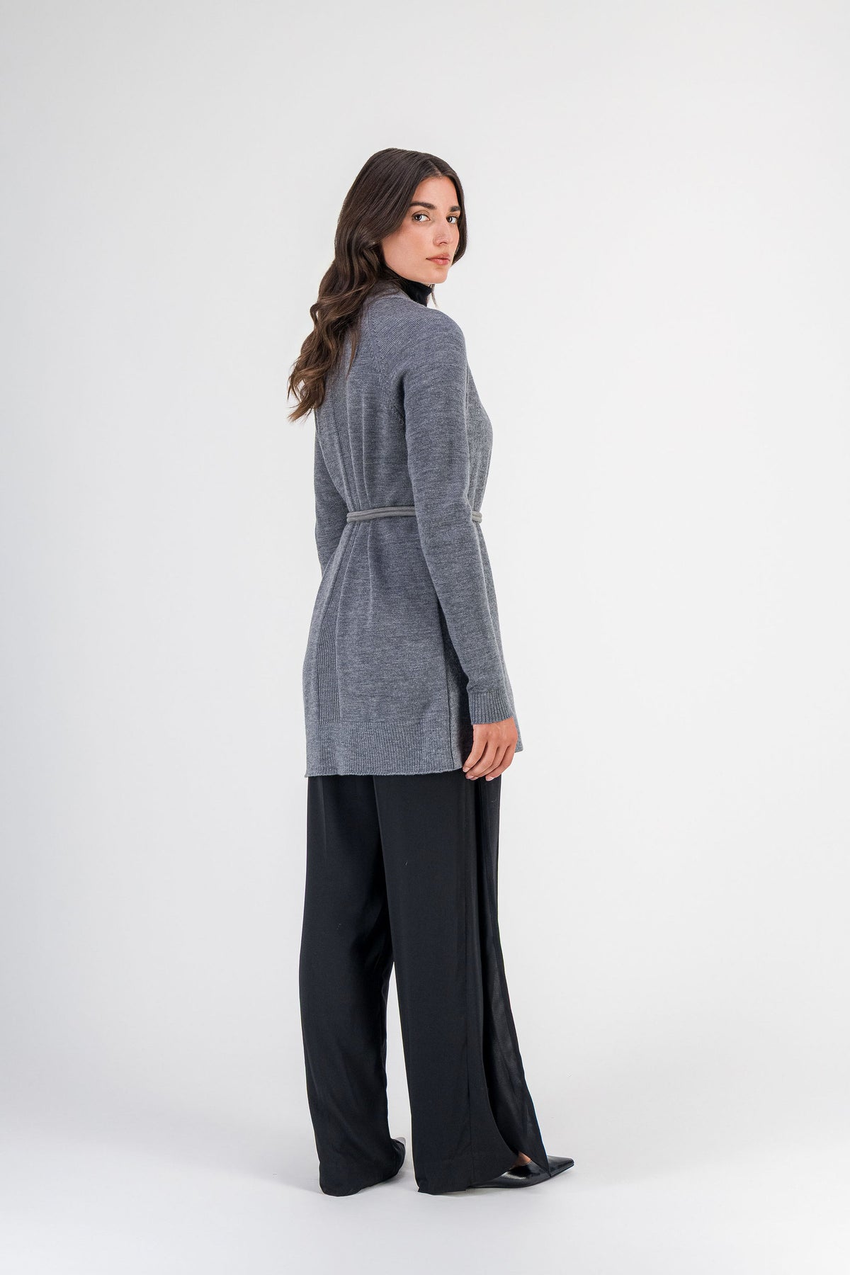 Manteau bi-matière laine bouillie et maille gris moyen