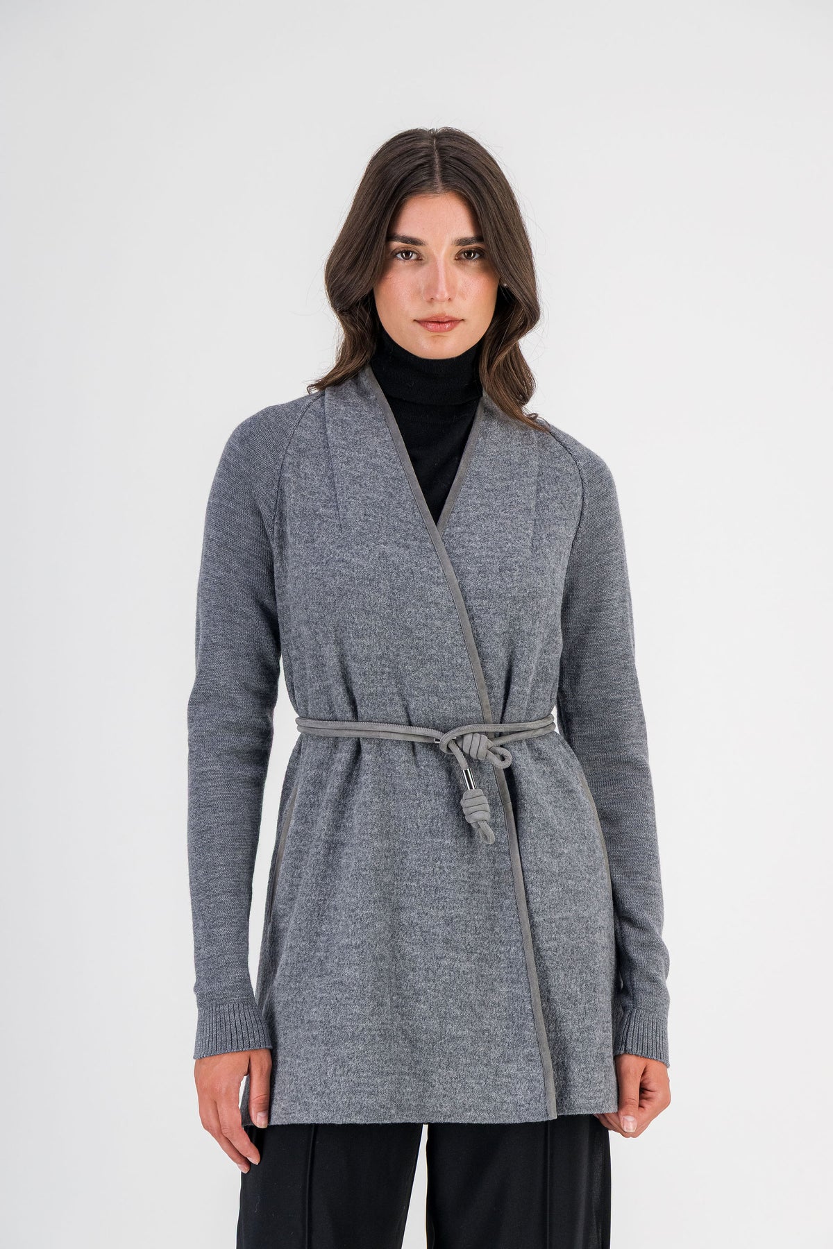 Manteau bi-matière laine bouillie et maille gris moyen