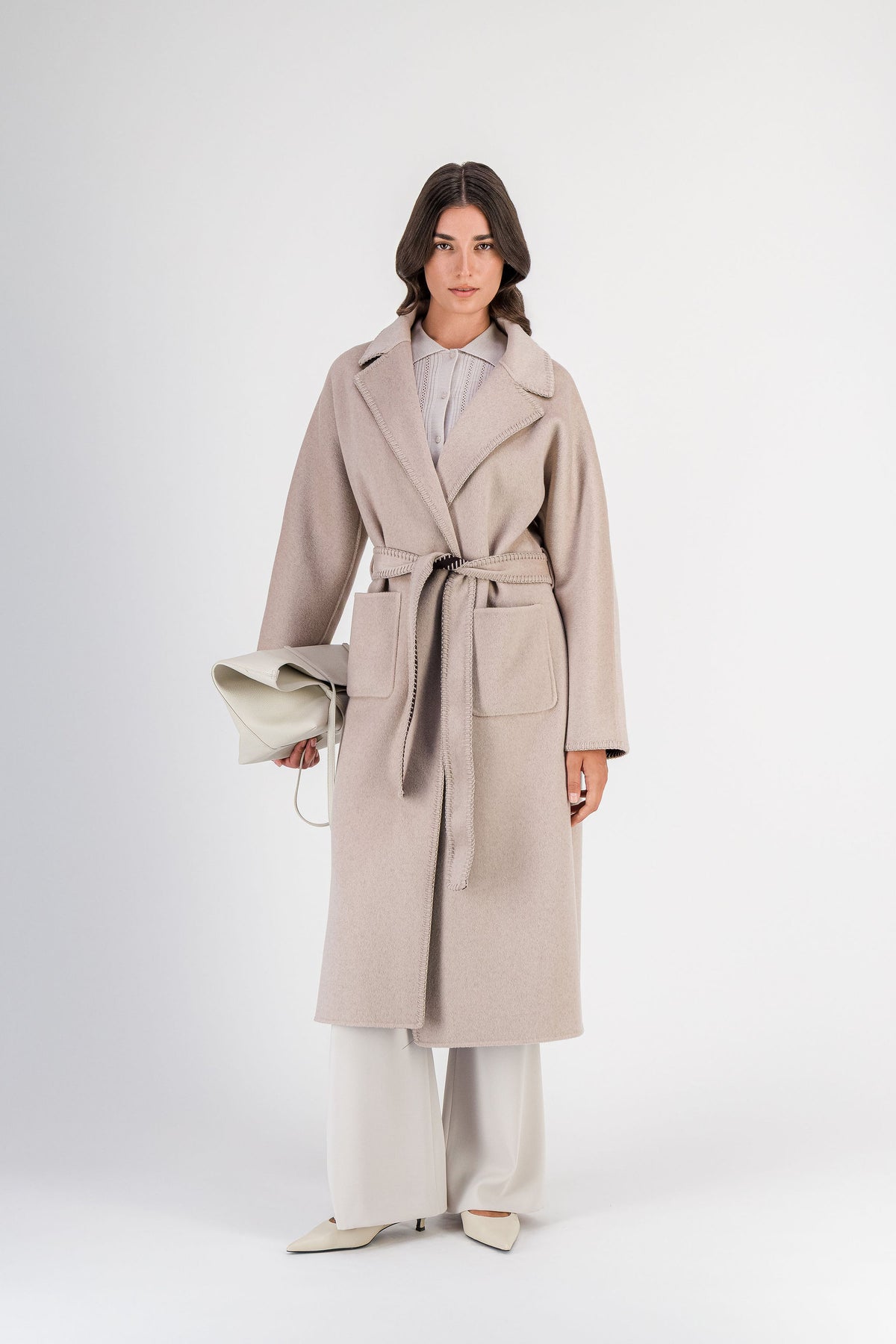 Manteau réversible en laine et cachemire beige clair