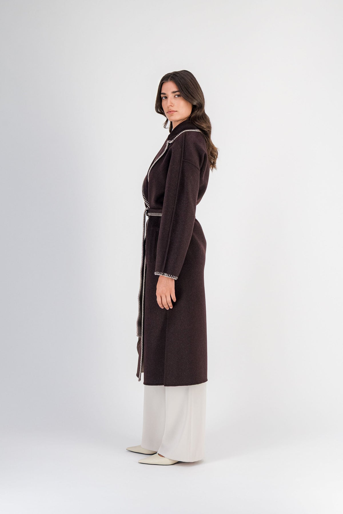Manteau réversible en laine et cachemire beige clair