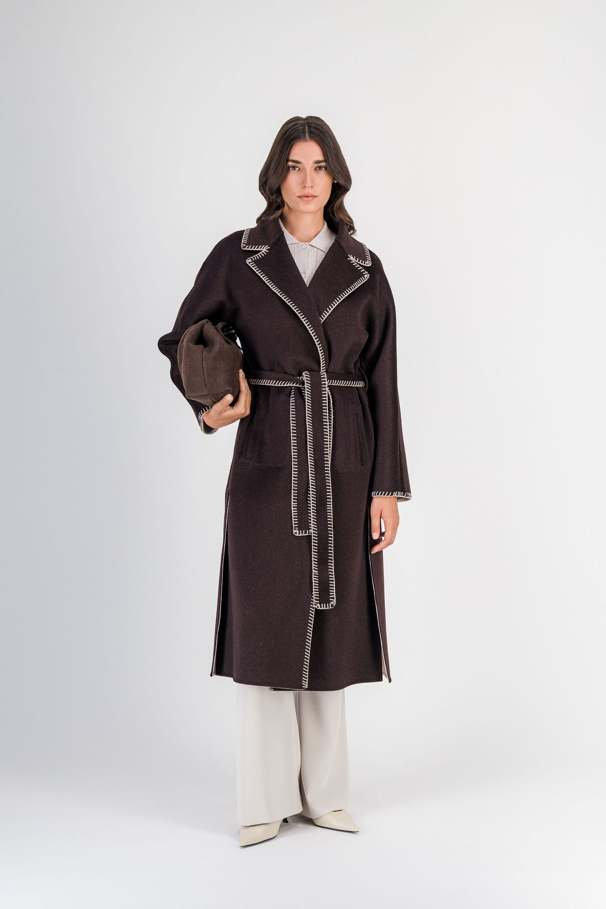 Manteau réversible en laine et cachemire beige clair