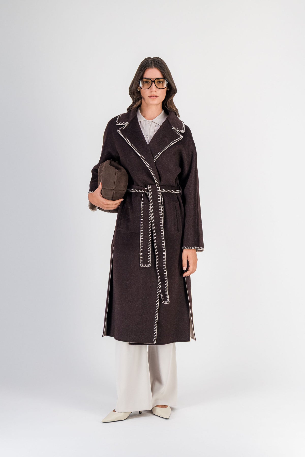 Manteau réversible en laine et cachemire beige clair