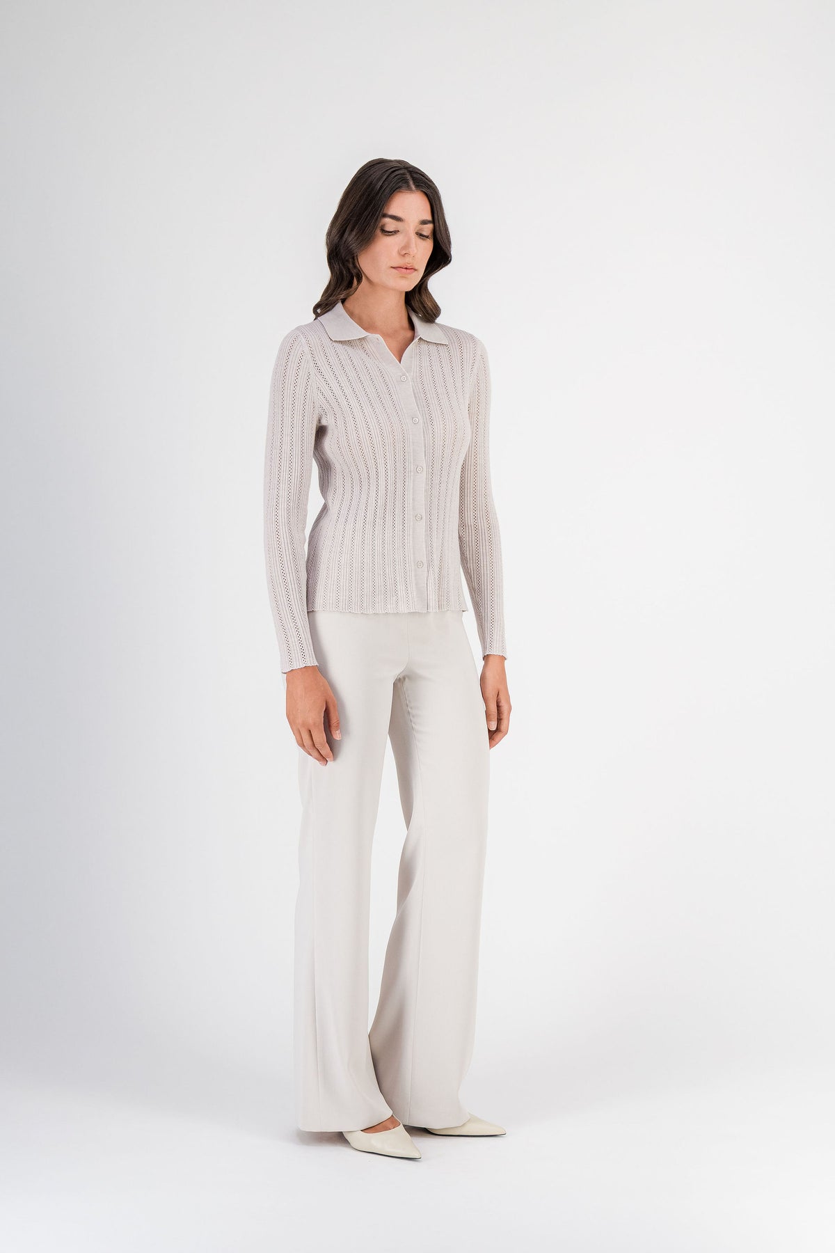 Gilet en mérinos maille ajourée béton