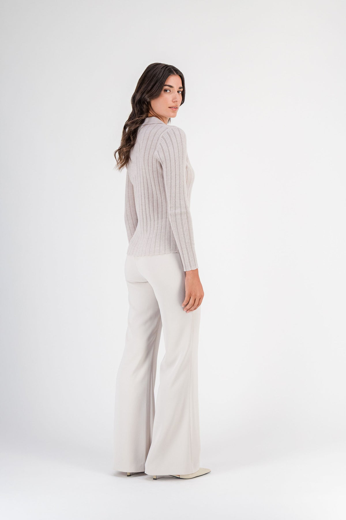 Gilet en mérinos maille ajourée béton