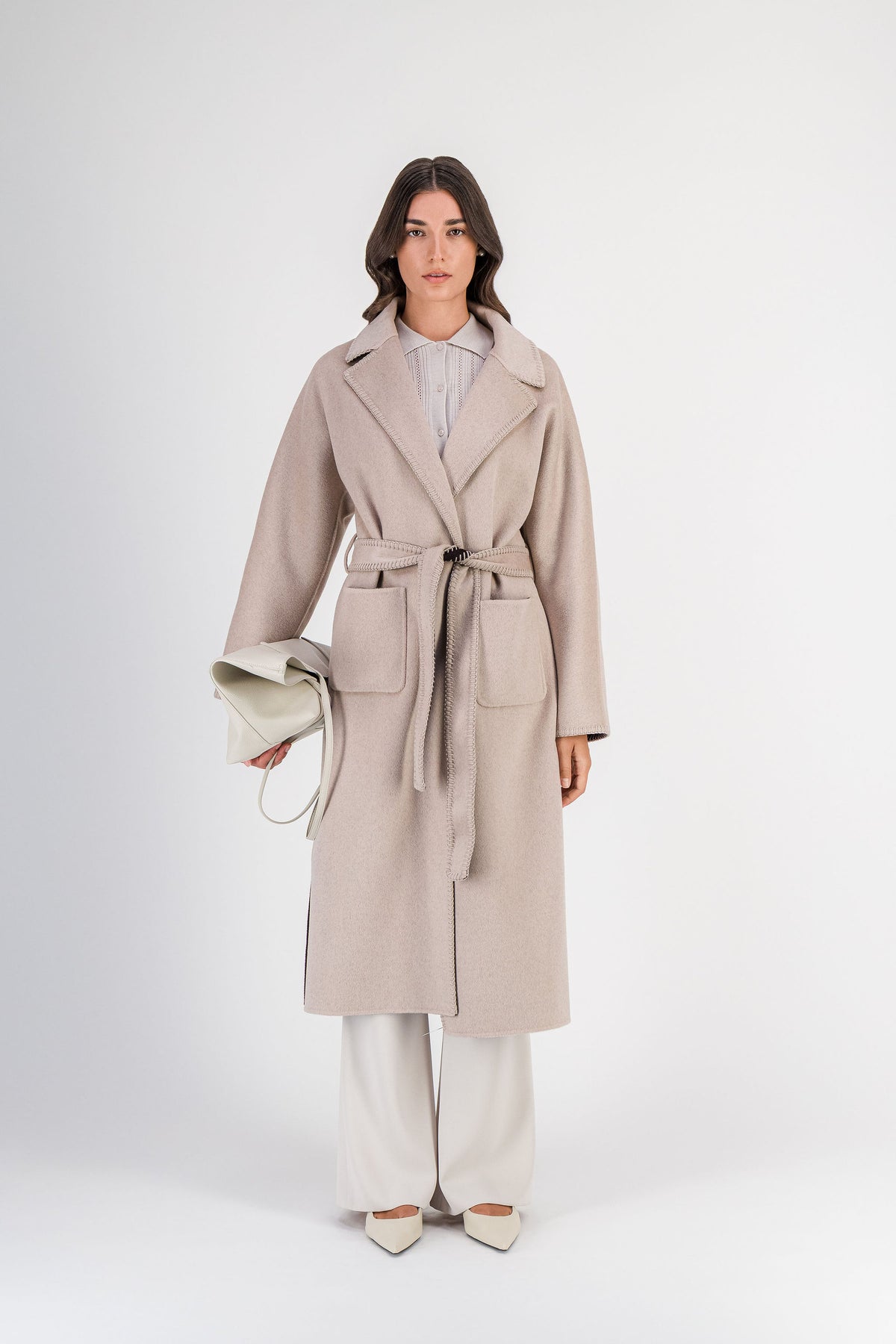 Manteau réversible en laine et cachemire beige clair