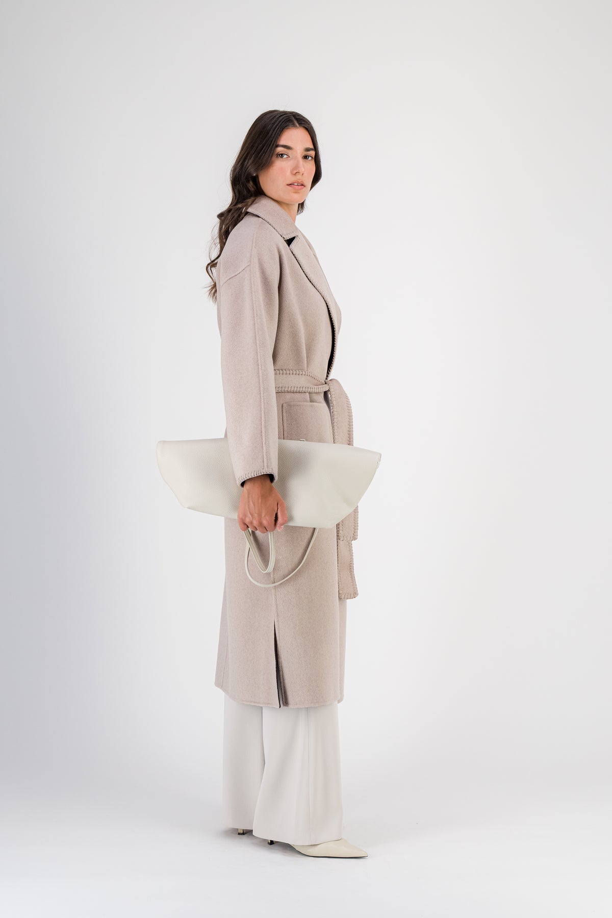 Manteau réversible en laine et cachemire beige clair