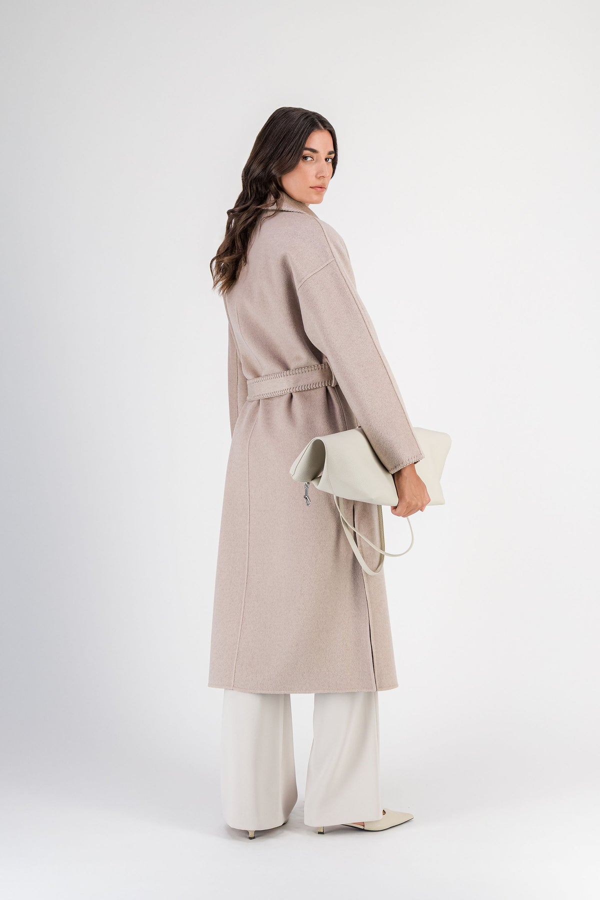 Manteau réversible en laine et cachemire beige clair
