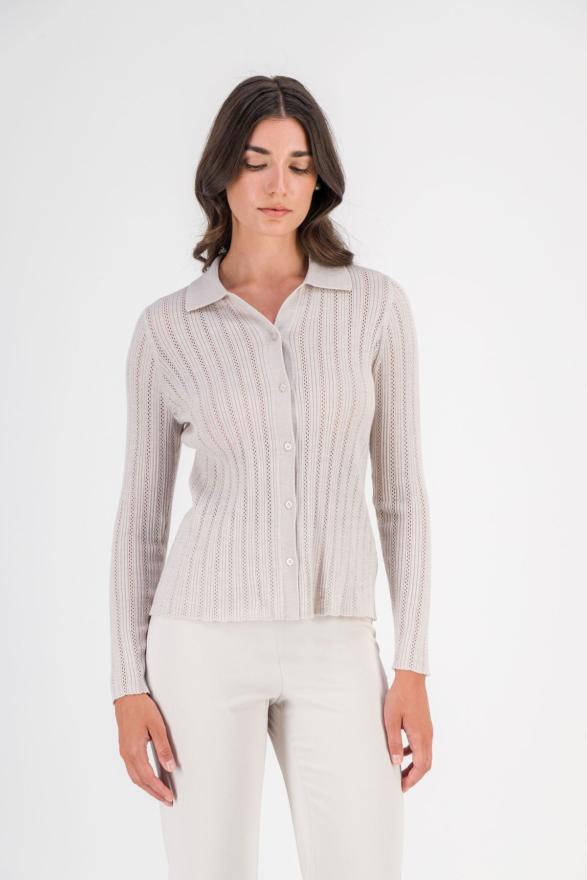 Gilet en mérinos maille ajourée béton