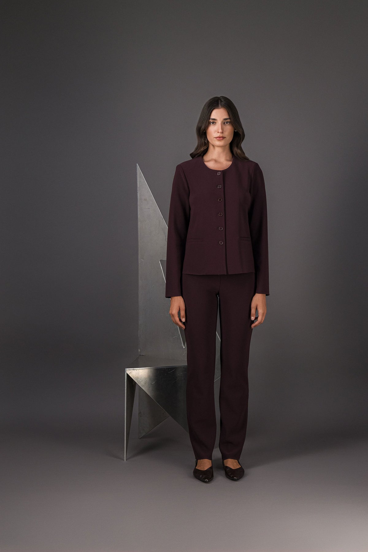 Veste courte col rond grenat