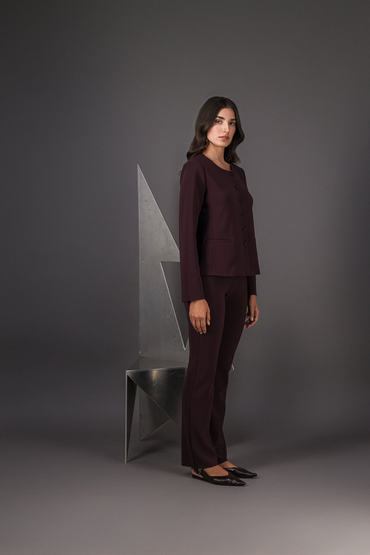Veste courte col rond grenat