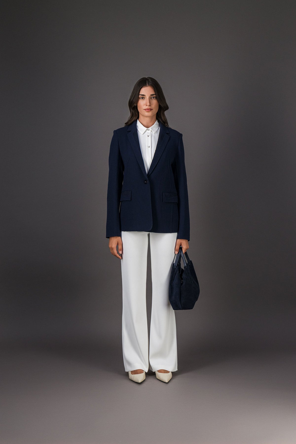 Veste blazer cintrée en laine marine
