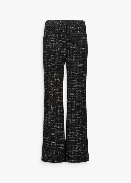 Pantalon coupe évasée en tweed noir avec fermeture cachées