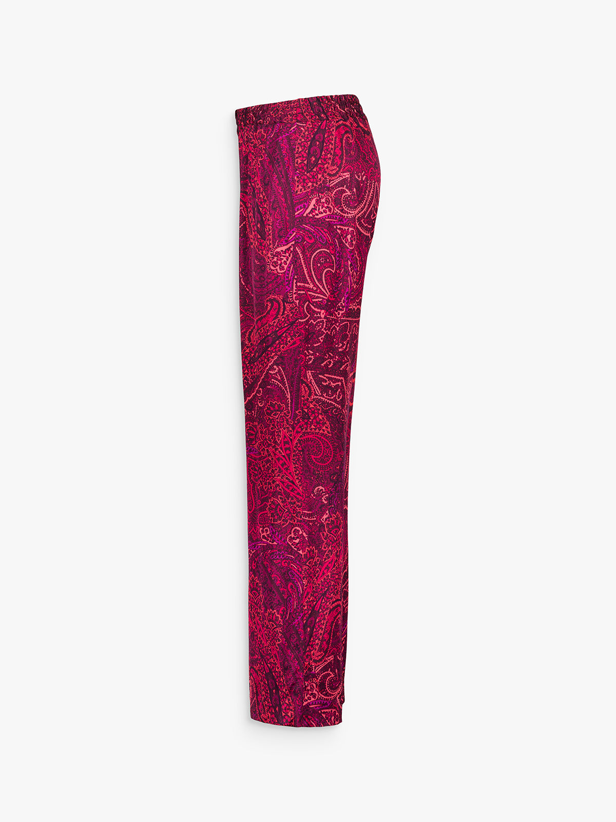Pantalon fluide imprimé paisley grenat avec taille élastique et cordons