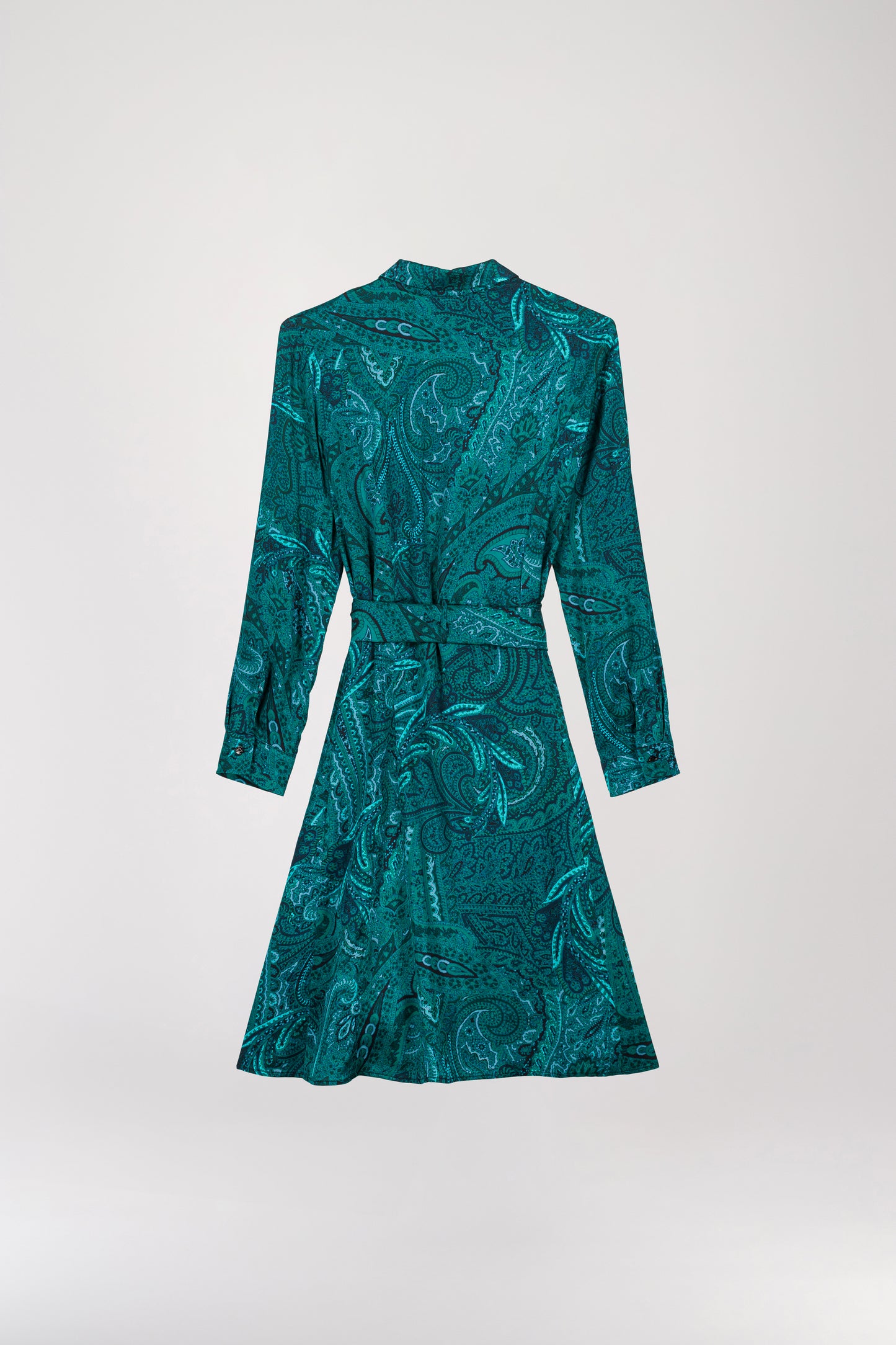 Green paisley print shirt dress