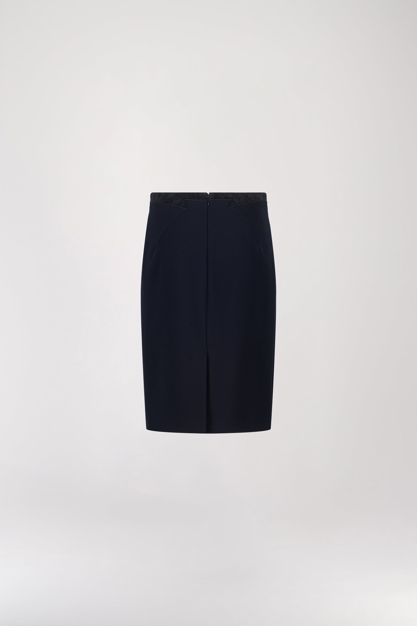 Navy bi-material pencil skirt