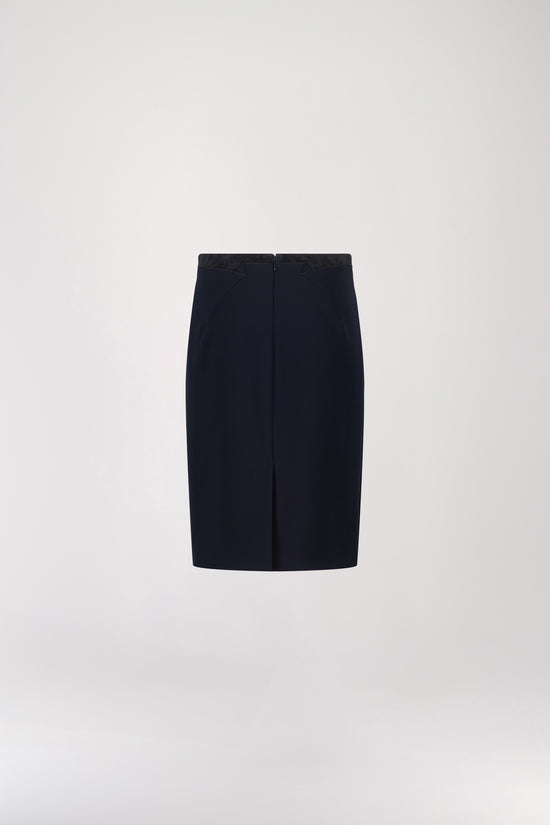 Navy bi-material pencil skirt