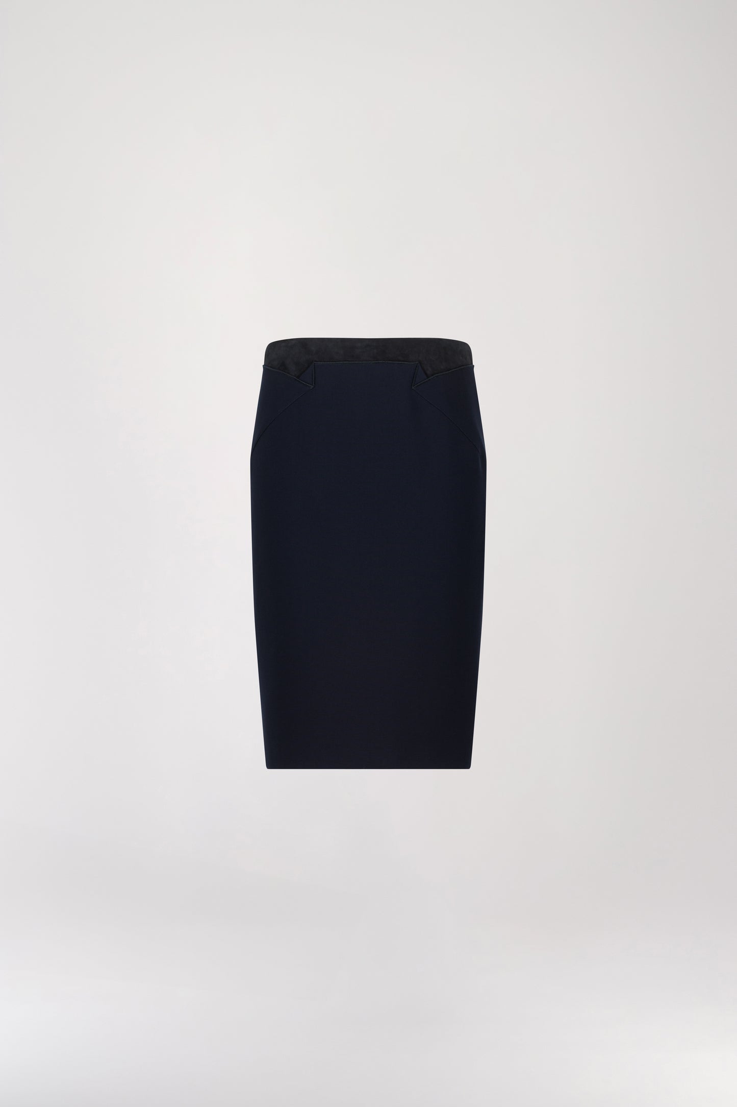 Navy bi-material pencil skirt