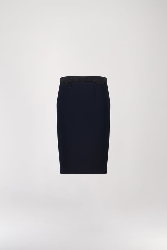 Navy bi-material pencil skirt