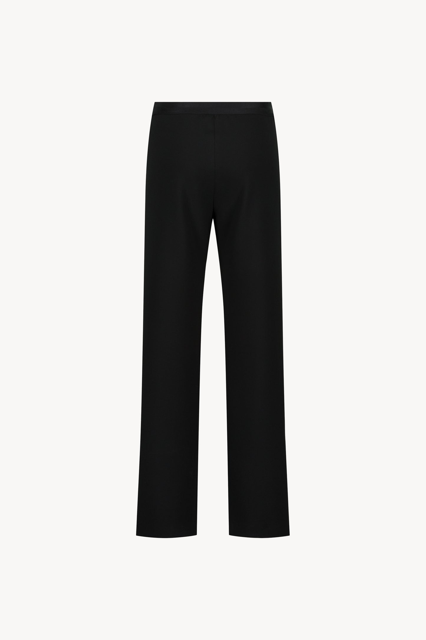 Pantalon noir à coupe droite avec taille élastique et finitions italiennes chic, pour un style moderne et confortable.