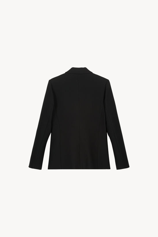 Blazer noir croisé à six boutons, poches plaquées à rabats, coupe structurée 