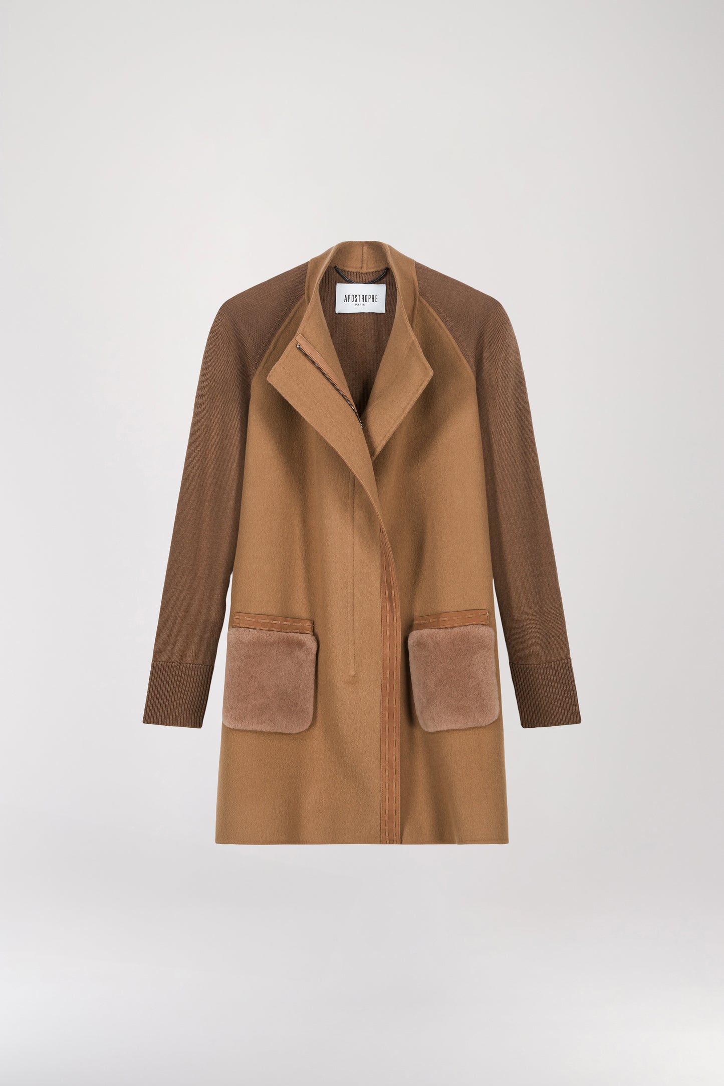 Manteau bi-matière camel