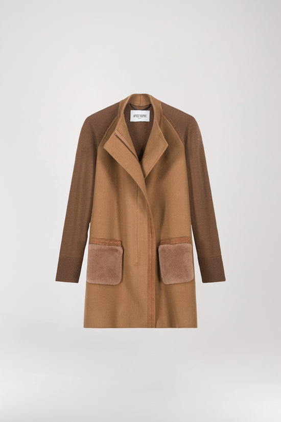 Camel bi-material coat