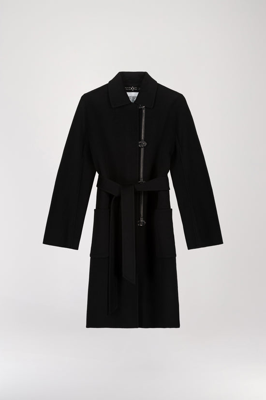 Mid-length black wool cashmere coat