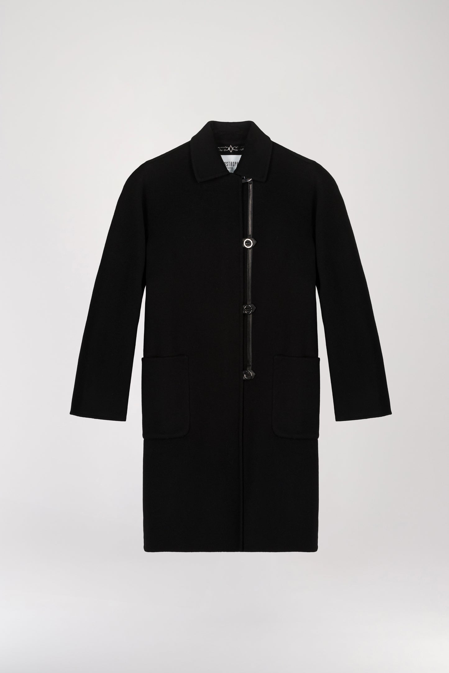 Mid-length black wool cashmere coat