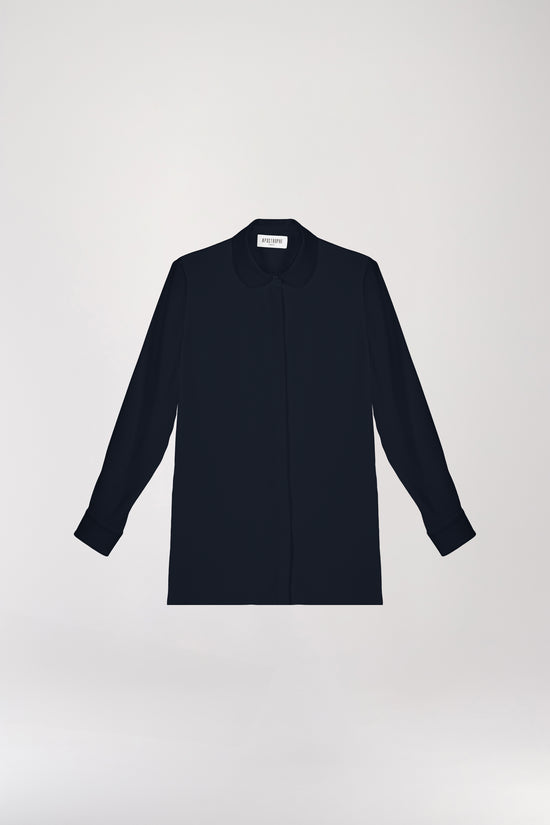 Straight shirt with navy knit collar