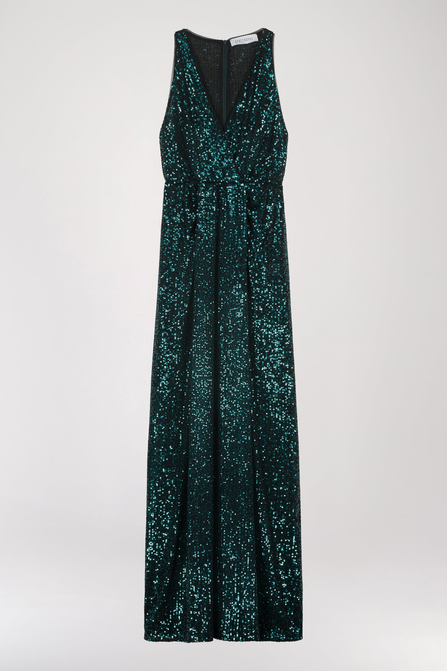 Robe longue à sequins vert foncé