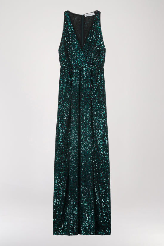 Long dark green sequin dress