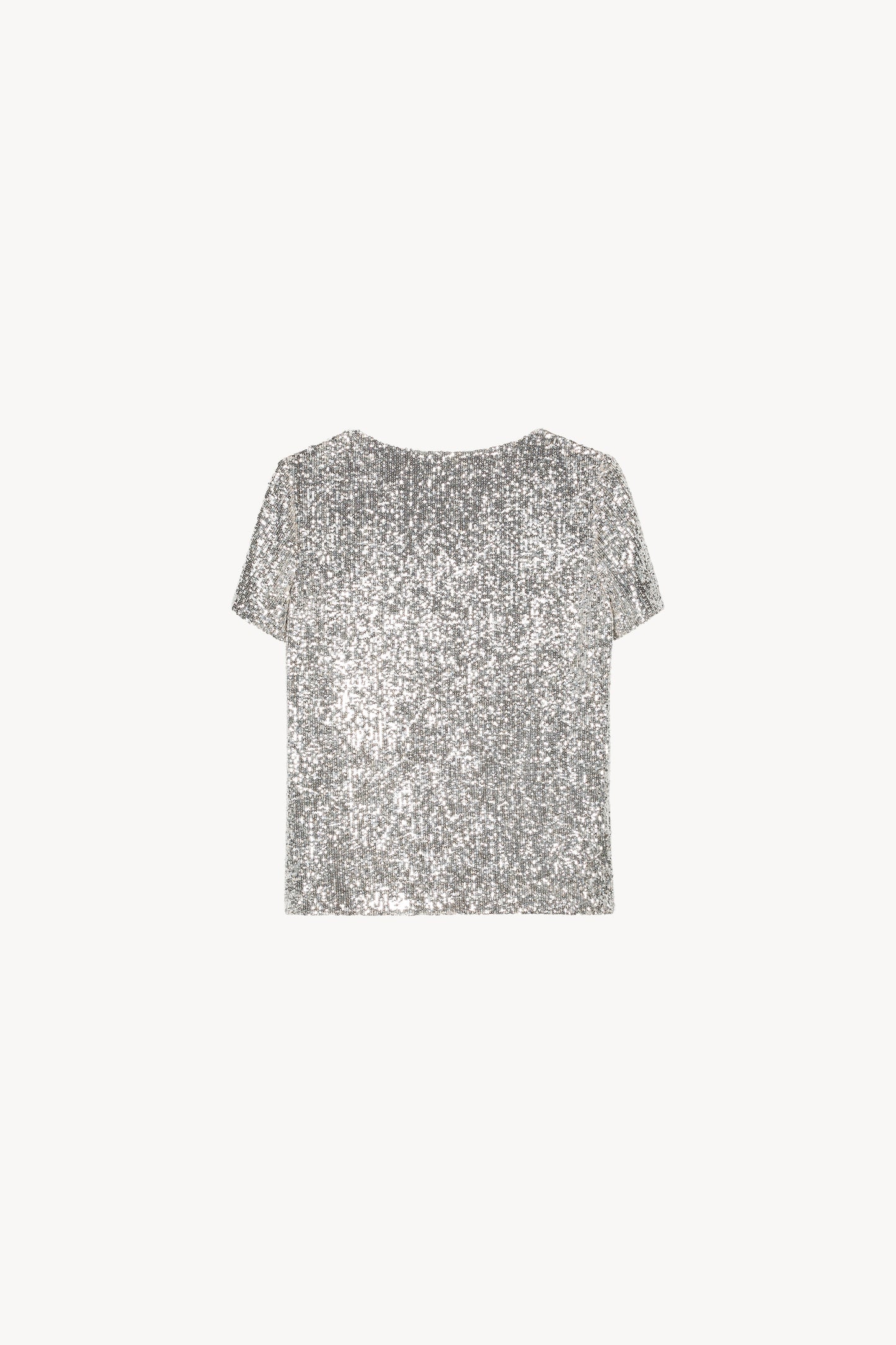 T-shirt col rond avec manches courtes et sequins argenté