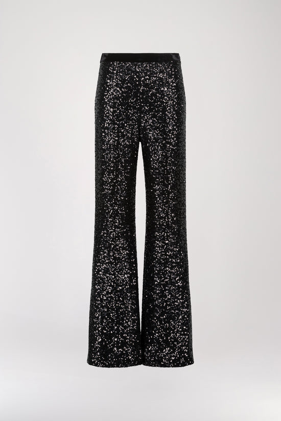 Pantalon évasé à sequins noir