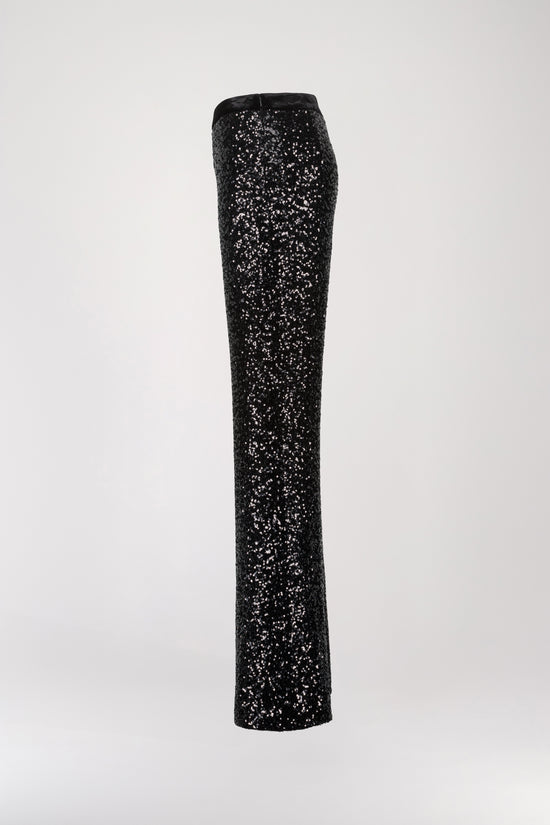 Pantalon évasé à sequins noir