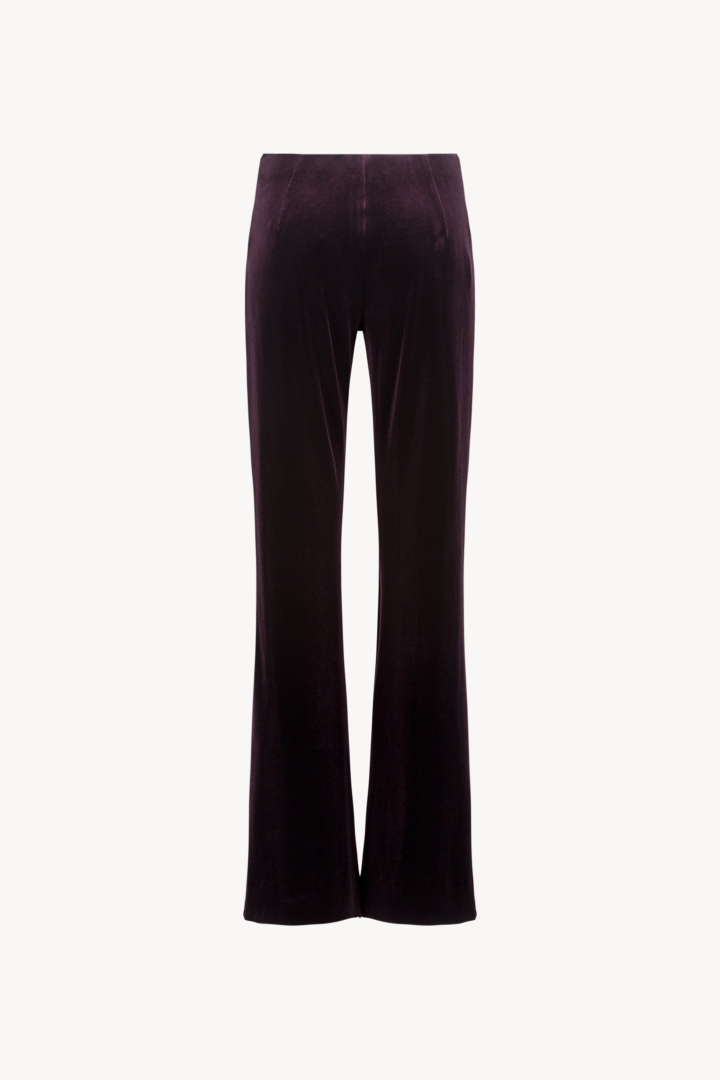 Velours extensible grenat, coupe évasée. Ceinture élastique dissimulée. 