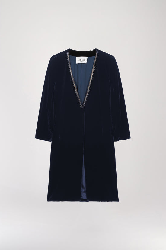 Long navy velvet jacket