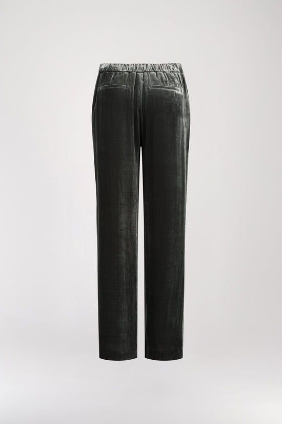 Wide gray green velvet pants