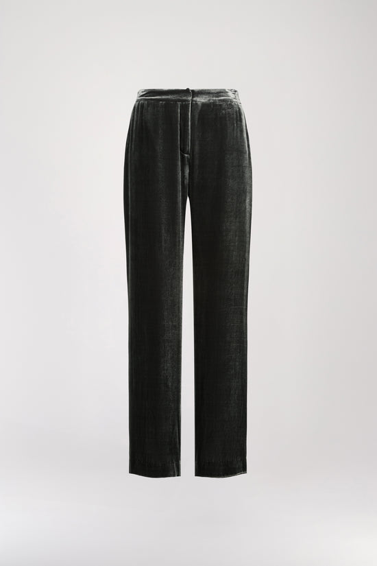 Wide gray green velvet pants