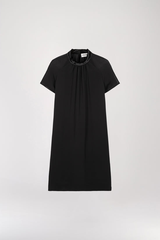 Short black bi-material dress