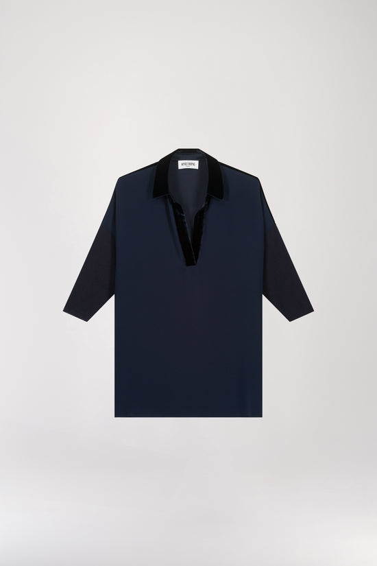 Navy bi-material tunic