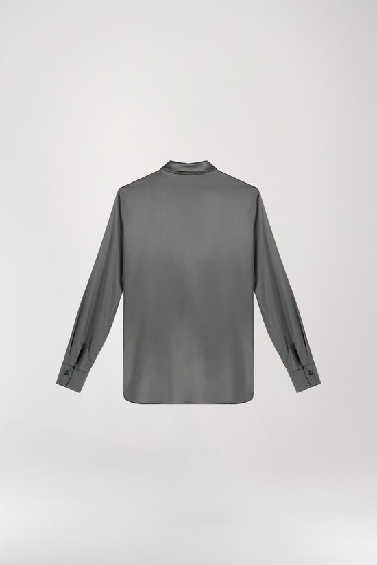 Gray green open collar satin shirt