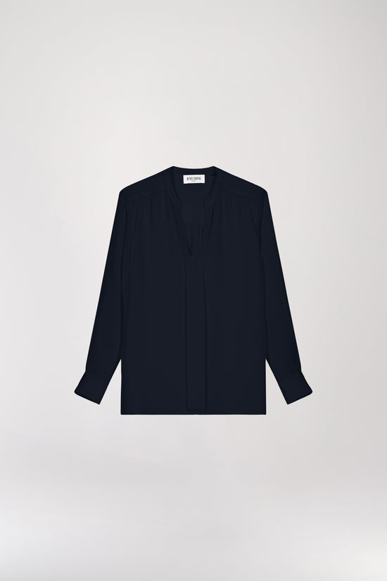 Navy silk shirt with officer collar